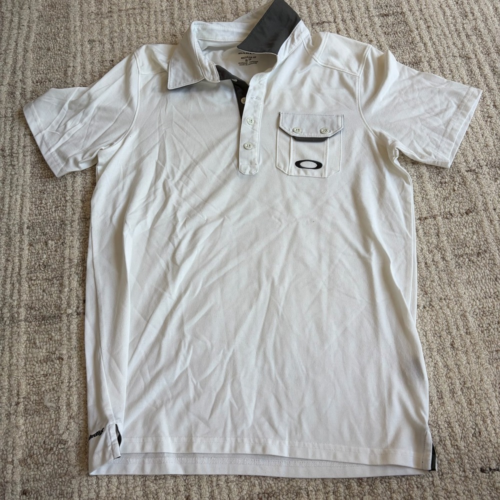 Oakley Mens Regular Fit O-Hydrolix Polo Shirt White Grey Short Sleeve Small